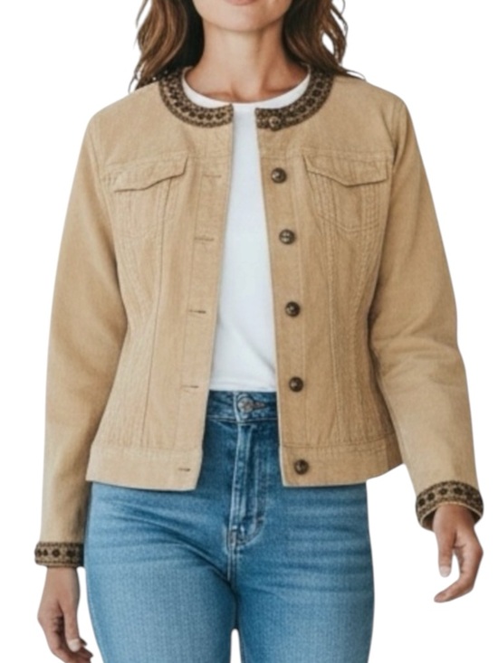 Elie Tahari Jackets & Blazers - ELIE TAHARI Cotton Leather Blingy Trim Jacket in Cream Size Small — GORGEOUS!!!